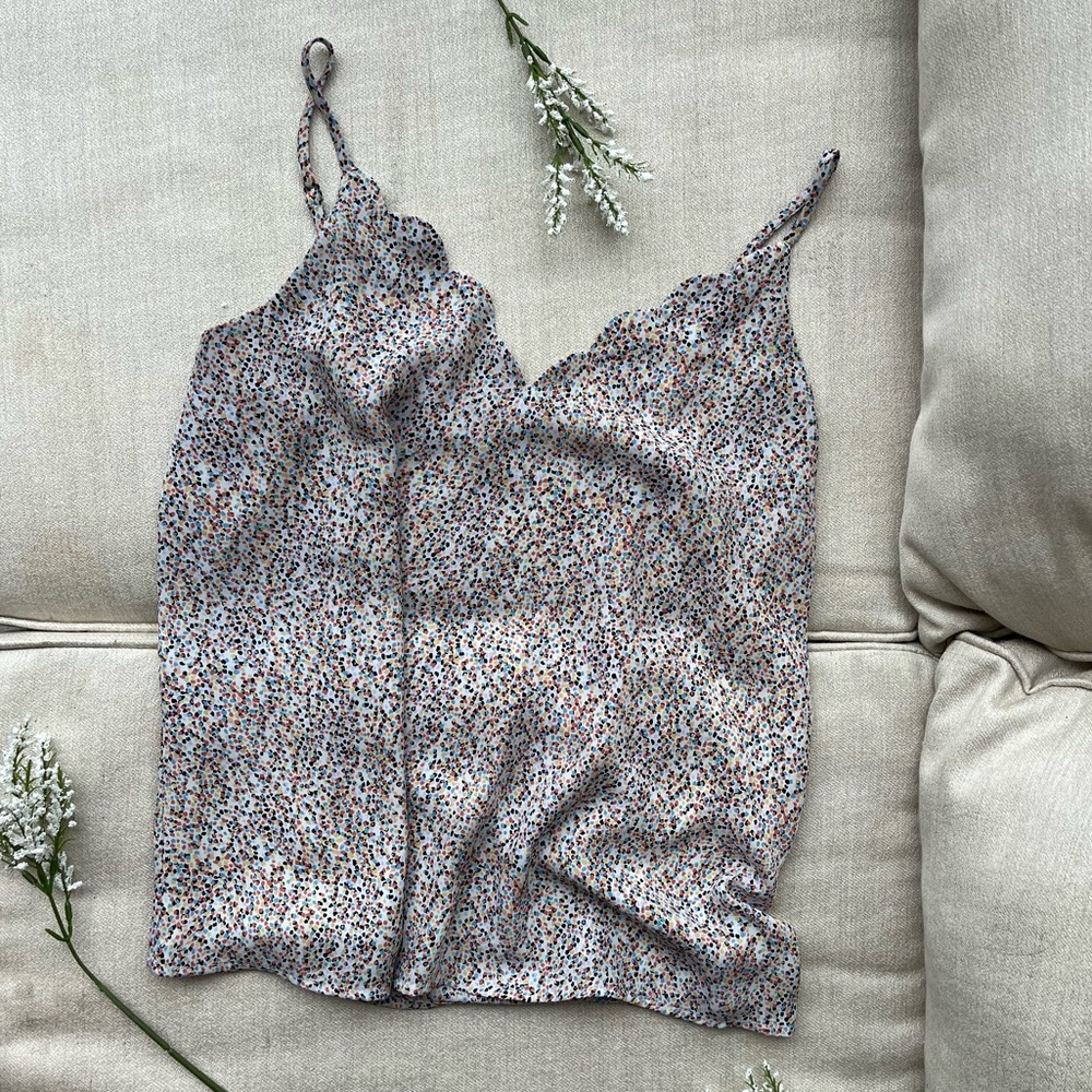 Socialite Confetti Colorful Scalloped Spaghetti Strap Tank Top Size L